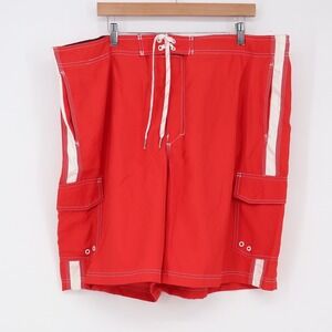 Joe Boxer Swim Trunks Mens XXL Red White Stripe Cargo Board Shorts Excellent